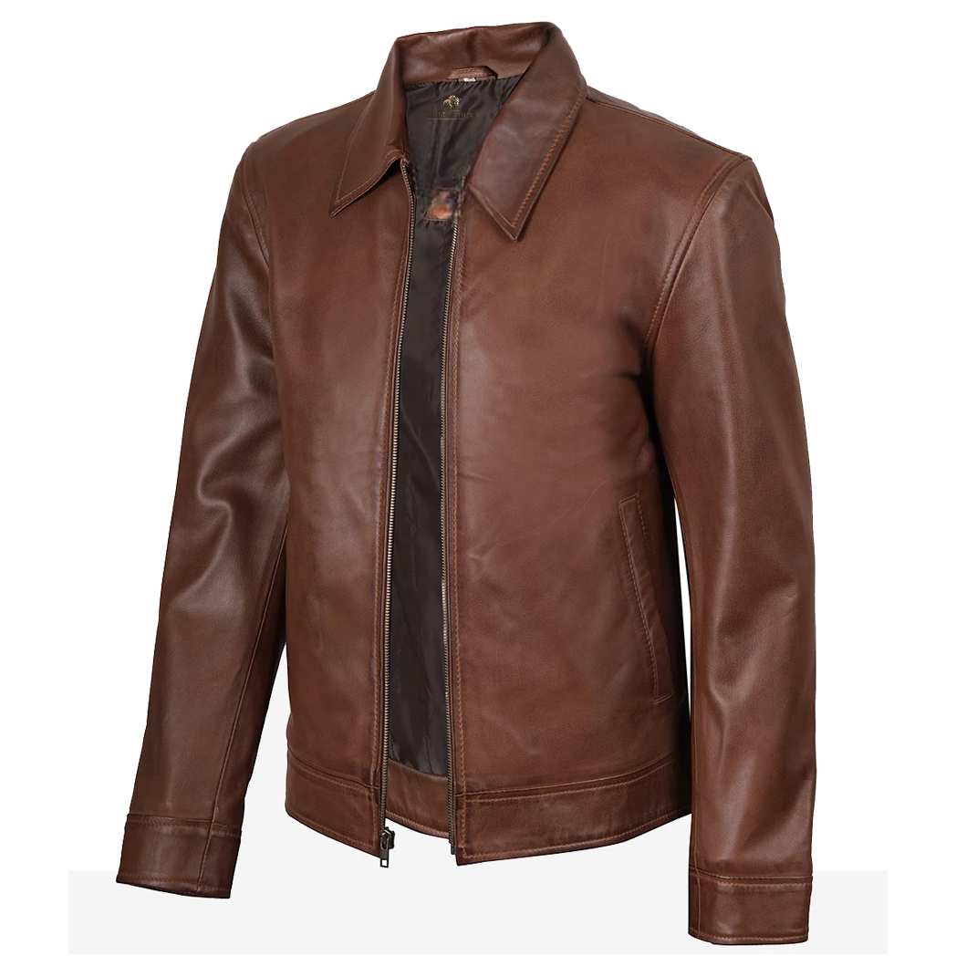 Mens Classic Harrington Borwn Leather Jacket