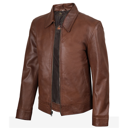 Mens Classic Harrington Borwn Leather Jacket