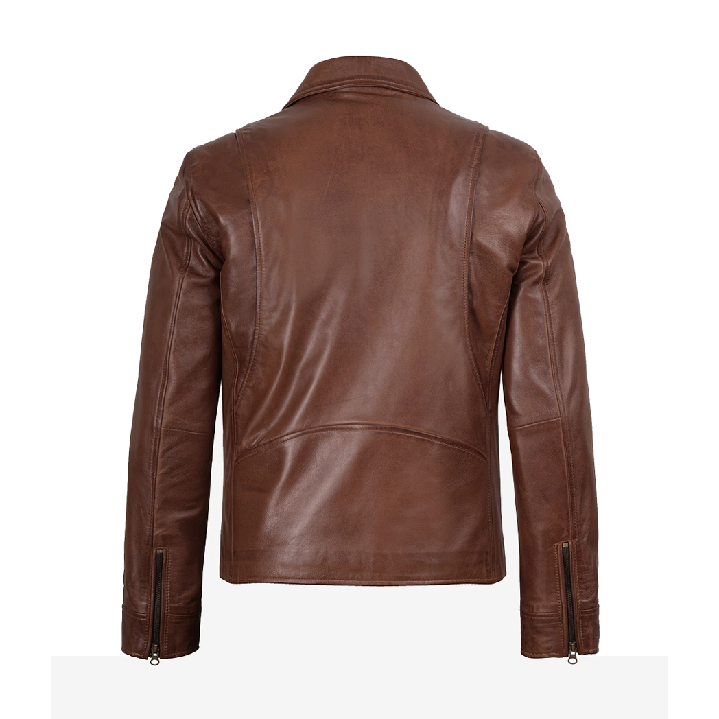 Men’s Classic Shirt Collar Brown Leather Jacket