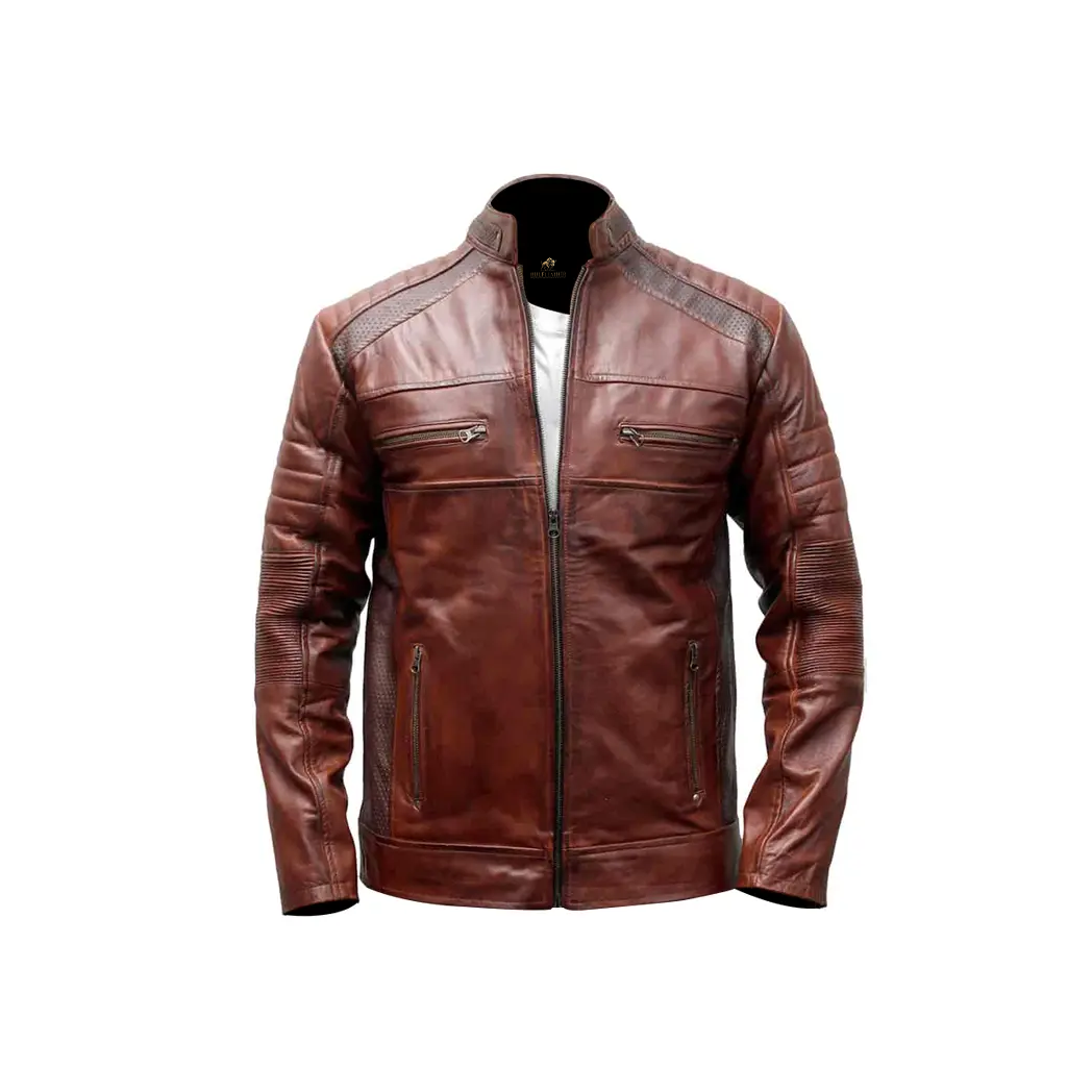 Distressed Cafe Racer Vintage Leather Jacket