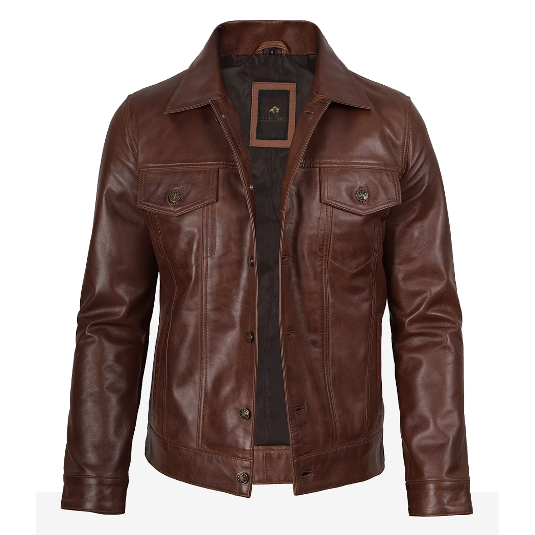 Men’s Classic Shirt Style Trucker Leather Jacket 5 out of 5 (5 customer reviews)