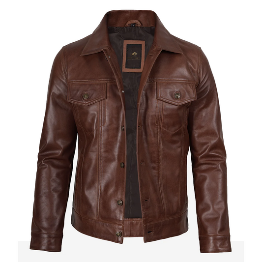 Men’s Classic Shirt Style Trucker Leather Jacket 5 out of 5 (5 customer reviews)