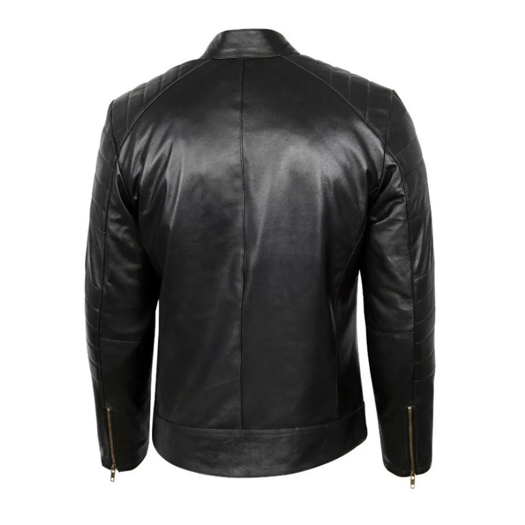 Mens Padded Shoulder Black Leather Jacket