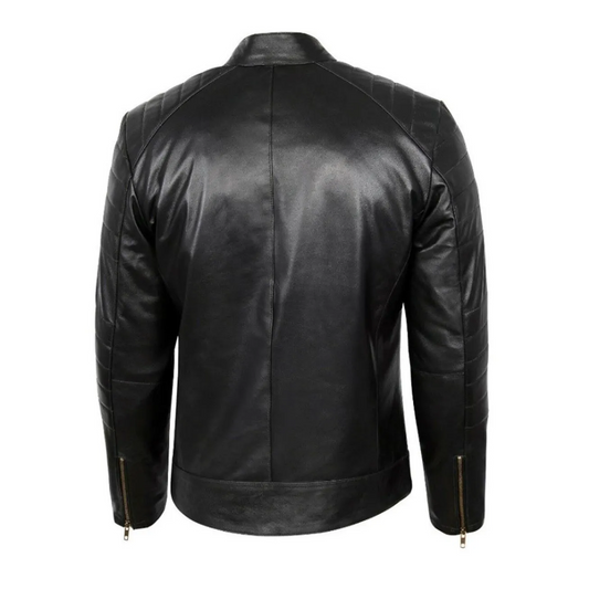 Mens Padded Shoulder Black Leather Jacket