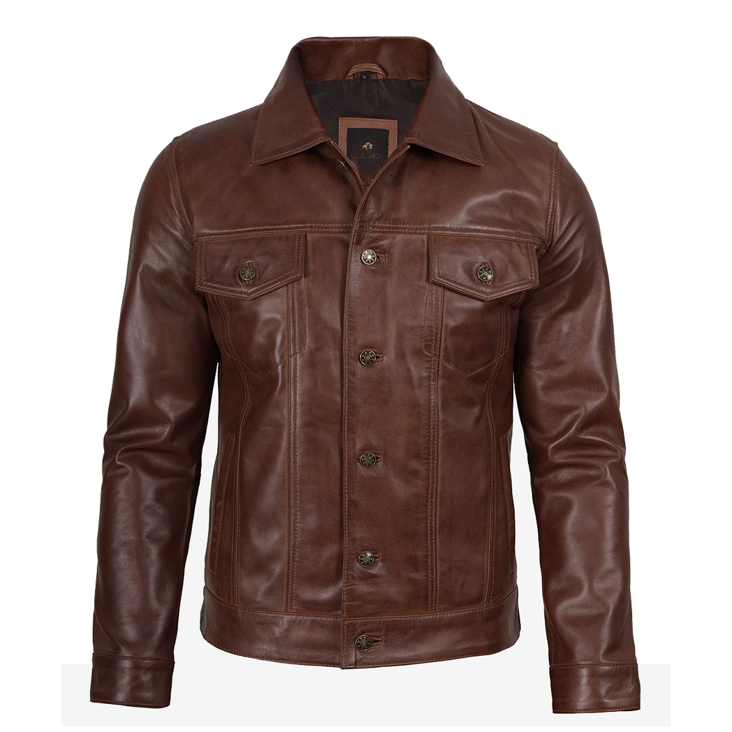 Men’s Classic Shirt Style Trucker Leather Jacket 5 out of 5 (5 customer reviews)