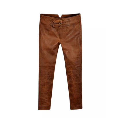 Men’s Distressed Brown Leather Pants