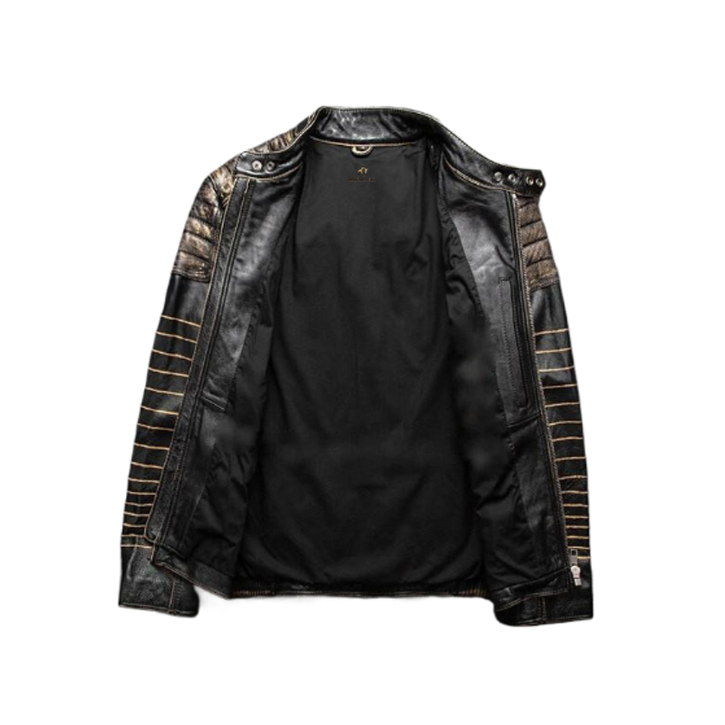 Mens Retro Motorcycle Black Leather Jacket