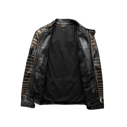 Mens Retro Motorcycle Black Leather Jacket