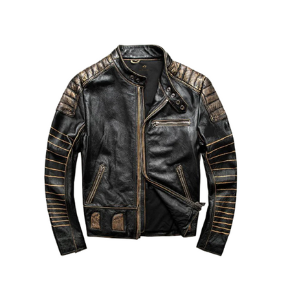Mens Retro Motorcycle Black Leather Jacket