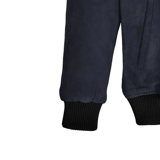 Men’s Dark Blue Suede Bomber Jacket