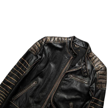 Mens Retro Motorcycle Black Leather Jacket