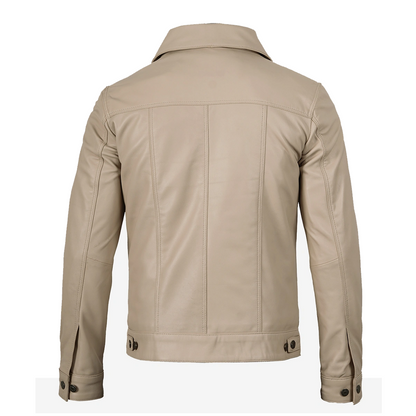 Men’s Real Lambskin Leather Beige Trucker Jacket