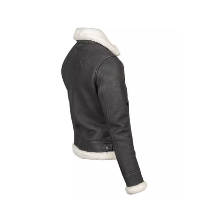 Women B-3 Black & White Leather Bomber Jacket