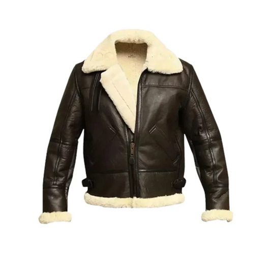 Mens B3 Bomber FUR Aviator Sheepskin Leather Jacket