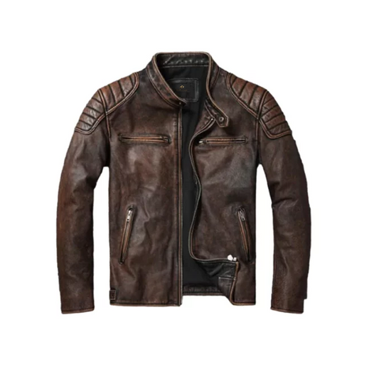 Brown Cowhide Leather Biker Jacket