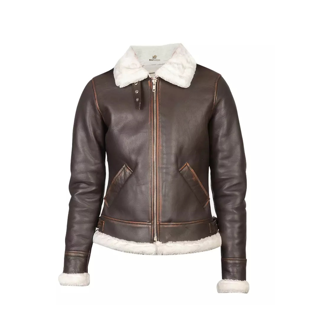 Women B-3 Brown Leather Bomber Jacket