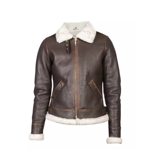 Women B-3 Brown Leather Bomber Jacket