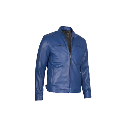 Men’s Stylish Slim Fit Blue Leather Jacket