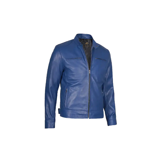 Men’s Stylish Slim Fit Blue Leather Jacket