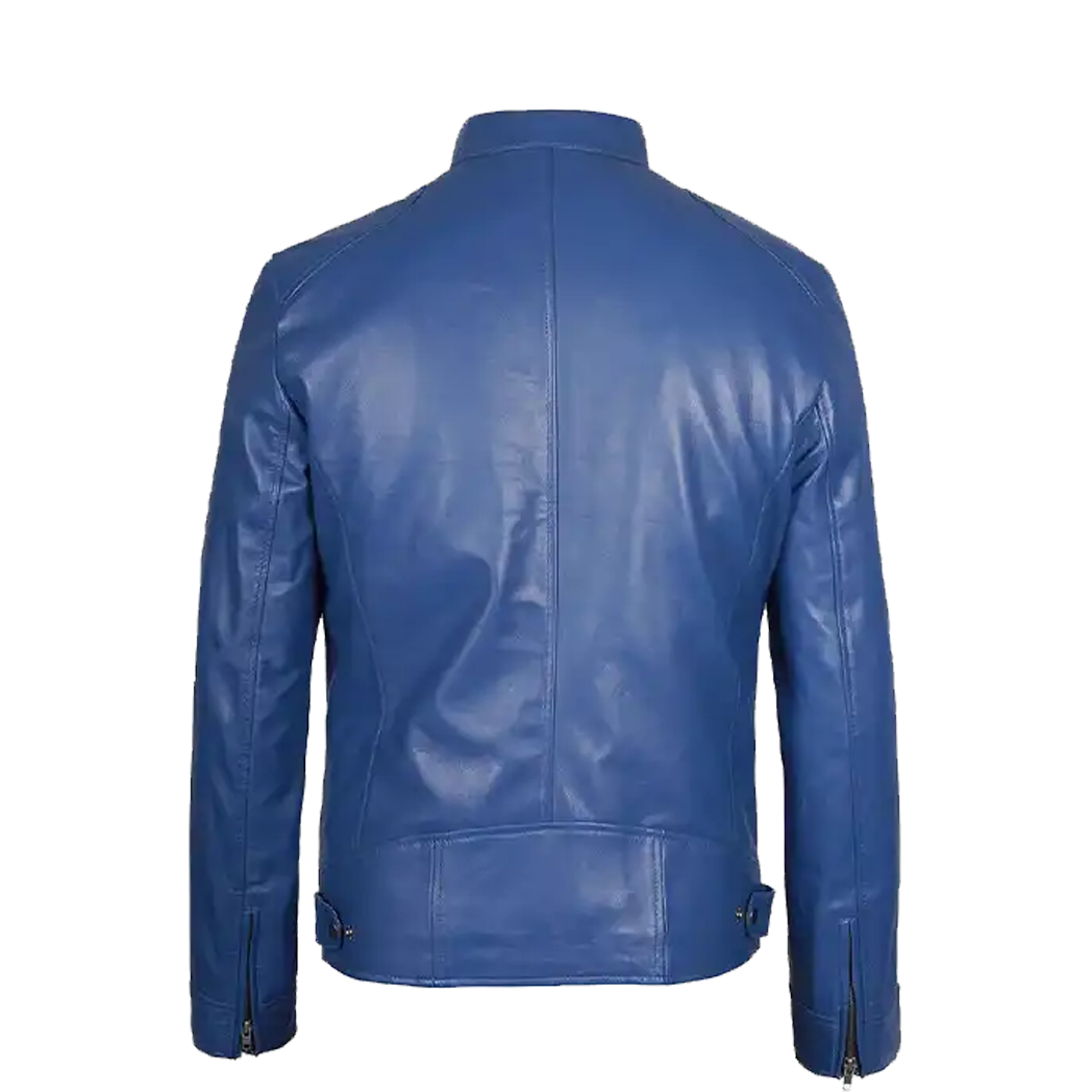 Men’s Stylish Slim Fit Blue Leather Jacket