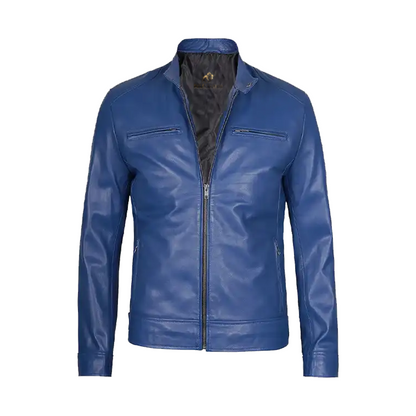 Men’s Stylish Slim Fit Blue Leather Jacket