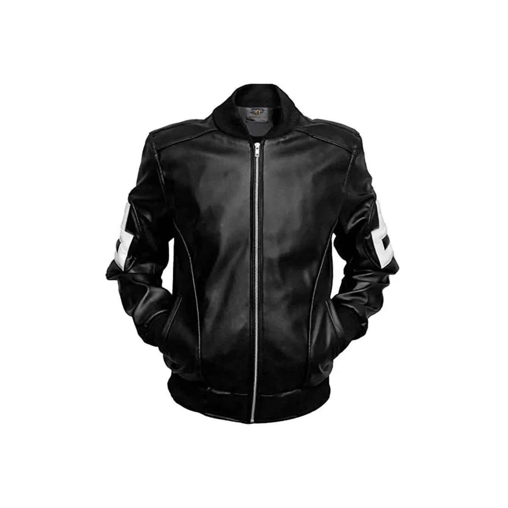 Men’s 8 Ball Classic Black Leather Bomber Jacket