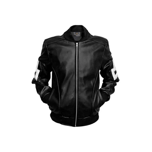 Men’s 8 Ball Classic Black Leather Bomber Jacket