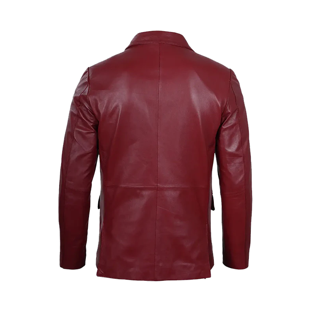 Men’s Burgundy Leather Blazer Jacket