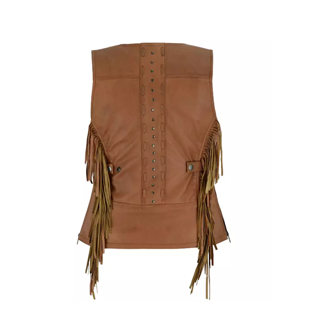 Women Brown Leather Vest with Fringe