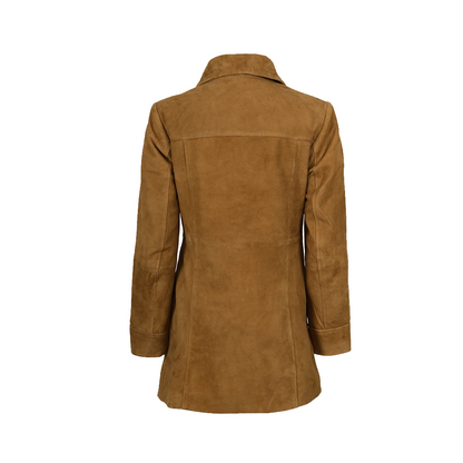 Women’s 3/4 Length Button Down Brown Suede Coat
