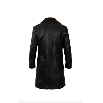 Men’s 3/4 Length Black Shearling Leather Coat