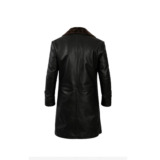 Men’s 3/4 Length Black Shearling Leather Coat