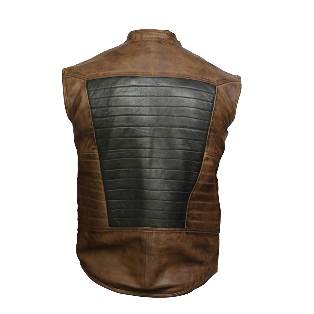 Men Brown & Black Leather Vest