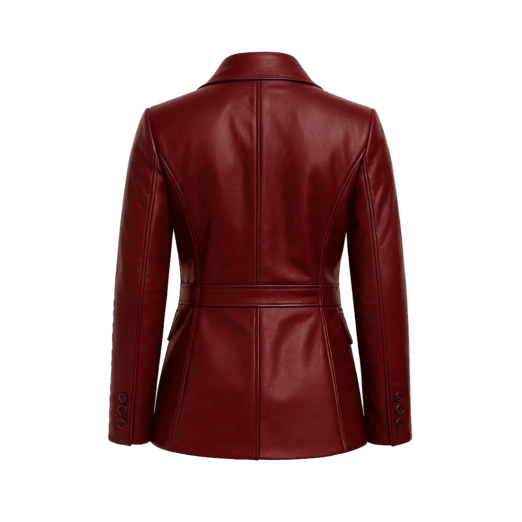 Women’s Burgundy Maroon Lambskin Leather Blazer