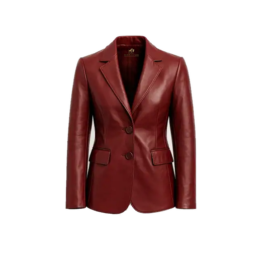 Women’s Burgundy Maroon Lambskin Leather Blazer