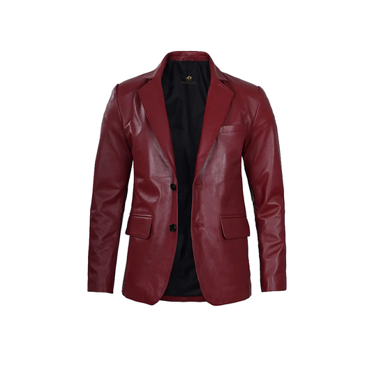 Men’s Burgundy Leather Blazer Jacket