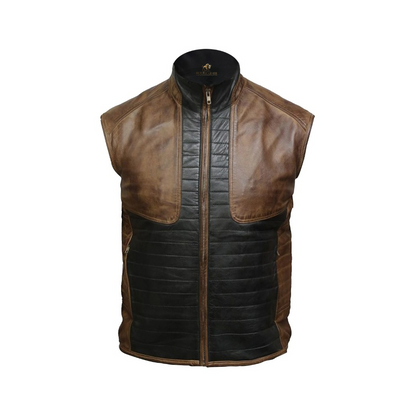 Men Brown & Black Leather Vest