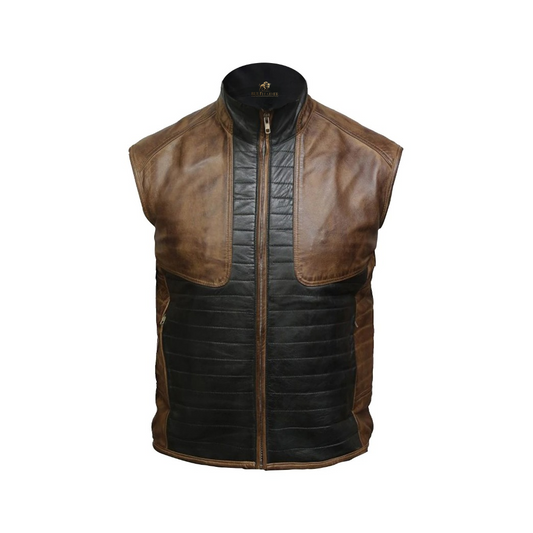 Men Brown & Black Leather Vest