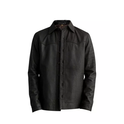 Men Black Leather Shirt