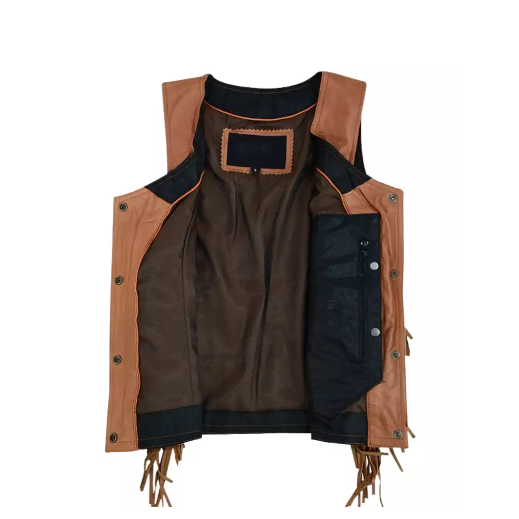 Women Brown Leather Vest with Fringe