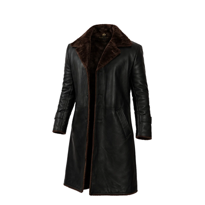Men’s 3/4 Length Black Shearling Leather Coat
