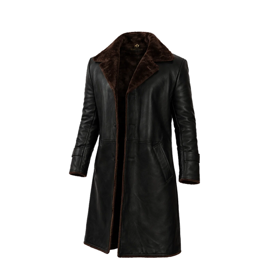 Men’s 3/4 Length Black Shearling Leather Coat