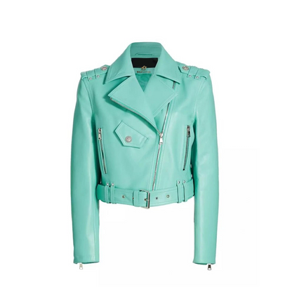 Women Leather Belted Biker Jacket