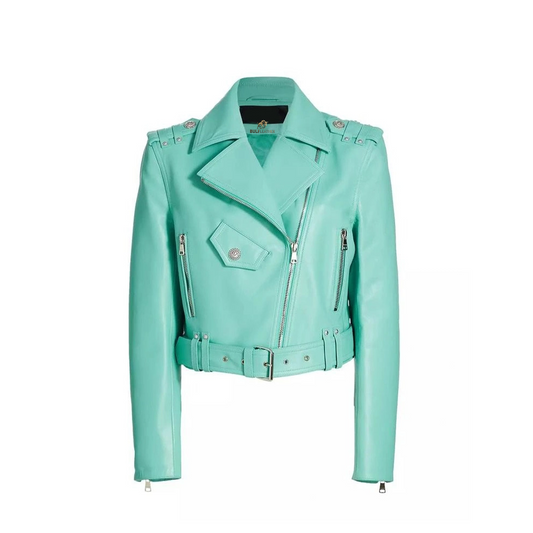 Women Leather Belted Biker Jacket