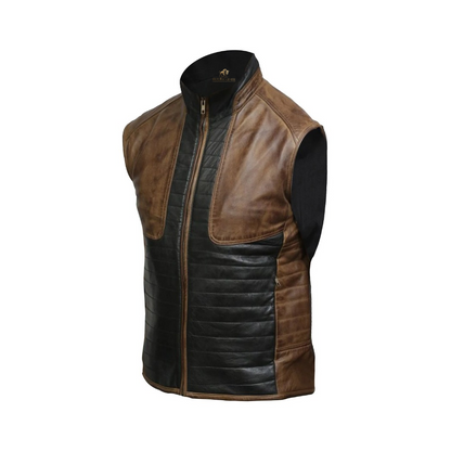 Men Brown & Black Leather Vest
