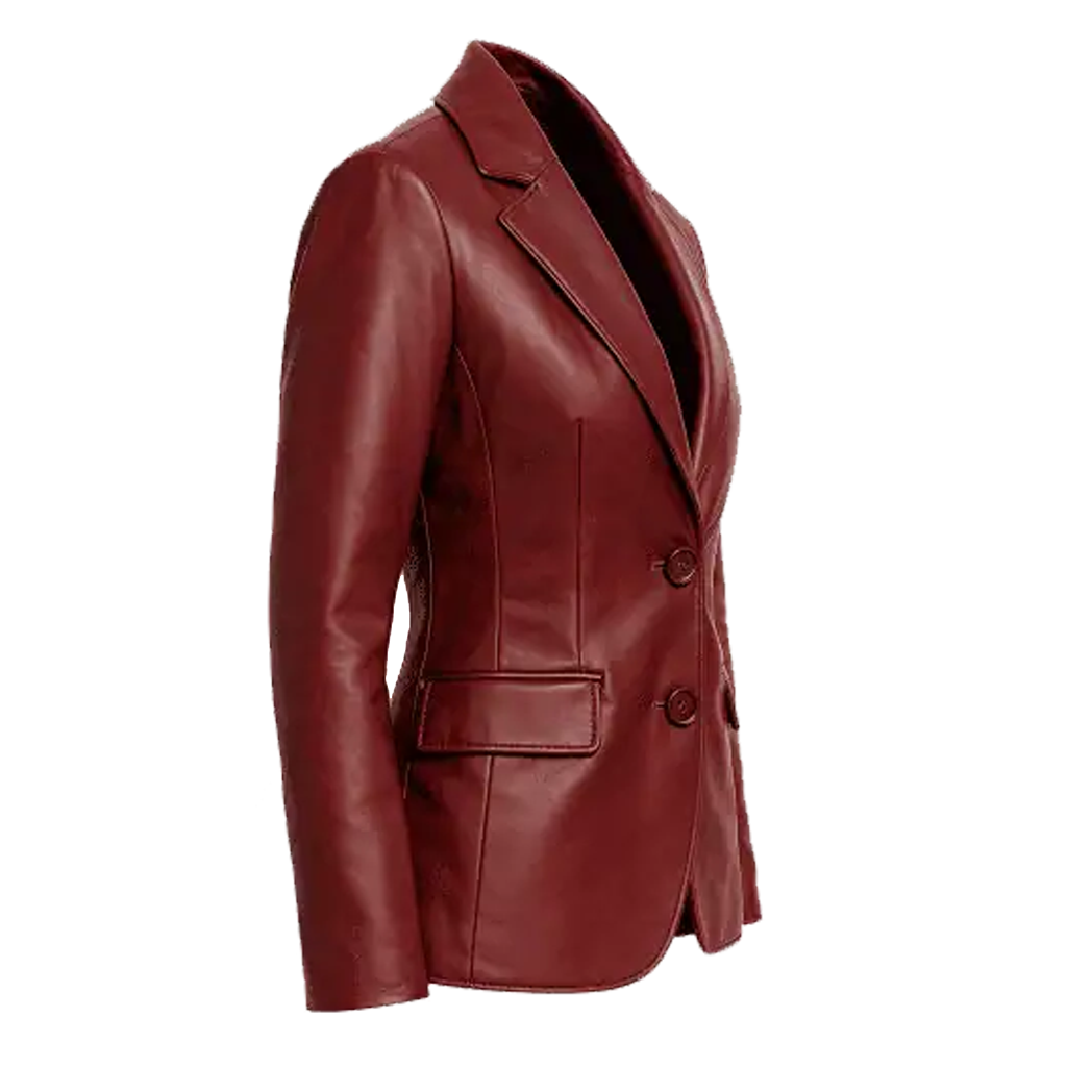Women’s Burgundy Maroon Lambskin Leather Blazer
