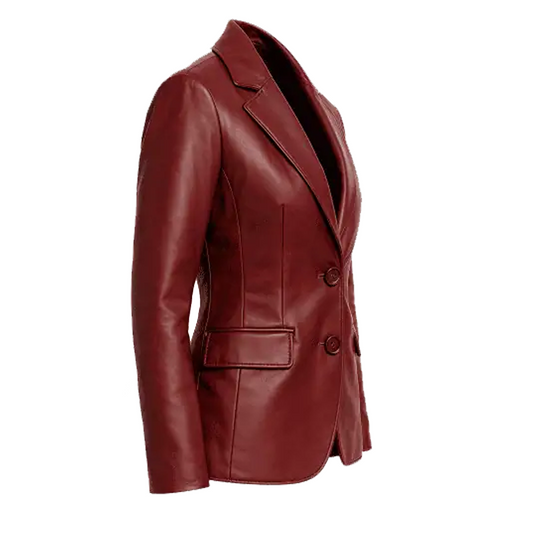Women’s Burgundy Maroon Lambskin Leather Blazer