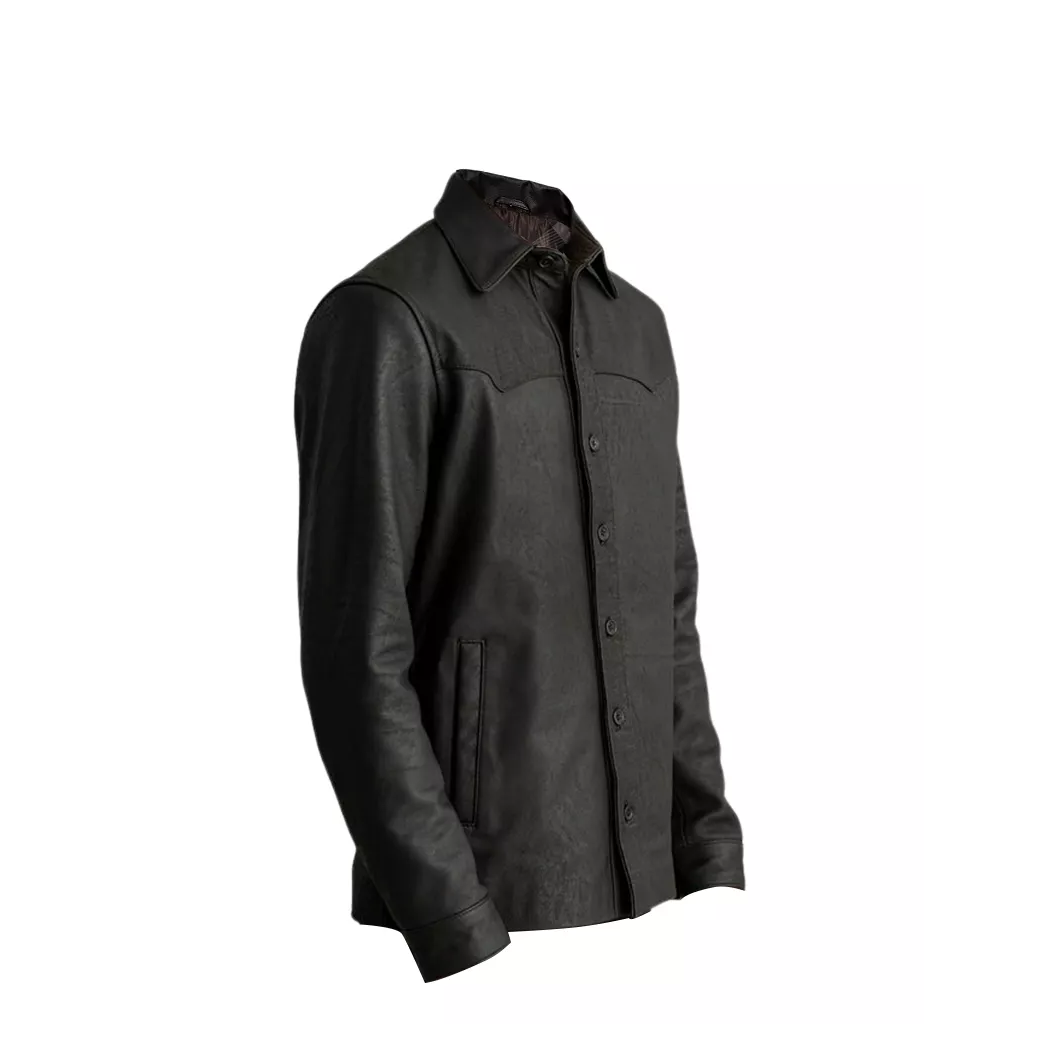 Men Black Leather Shirt