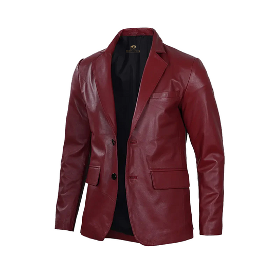 Men’s Burgundy Leather Blazer Jacket