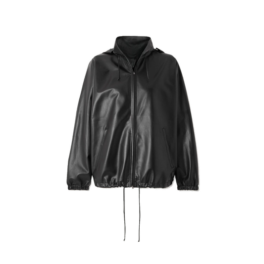 Mens Black Vetements Hooded Leather Jacket